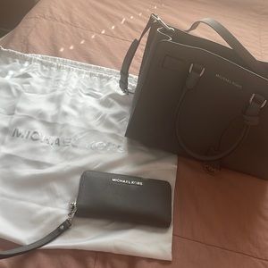 Gray Michael kors tote and wallet set